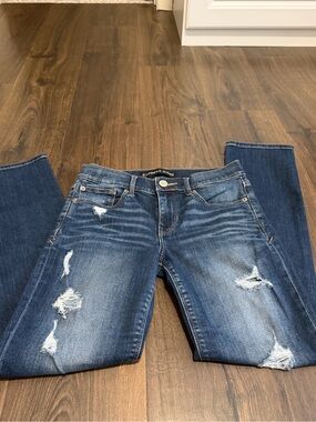 Express Cropped Skinny Mid Rise Distressed Jeans